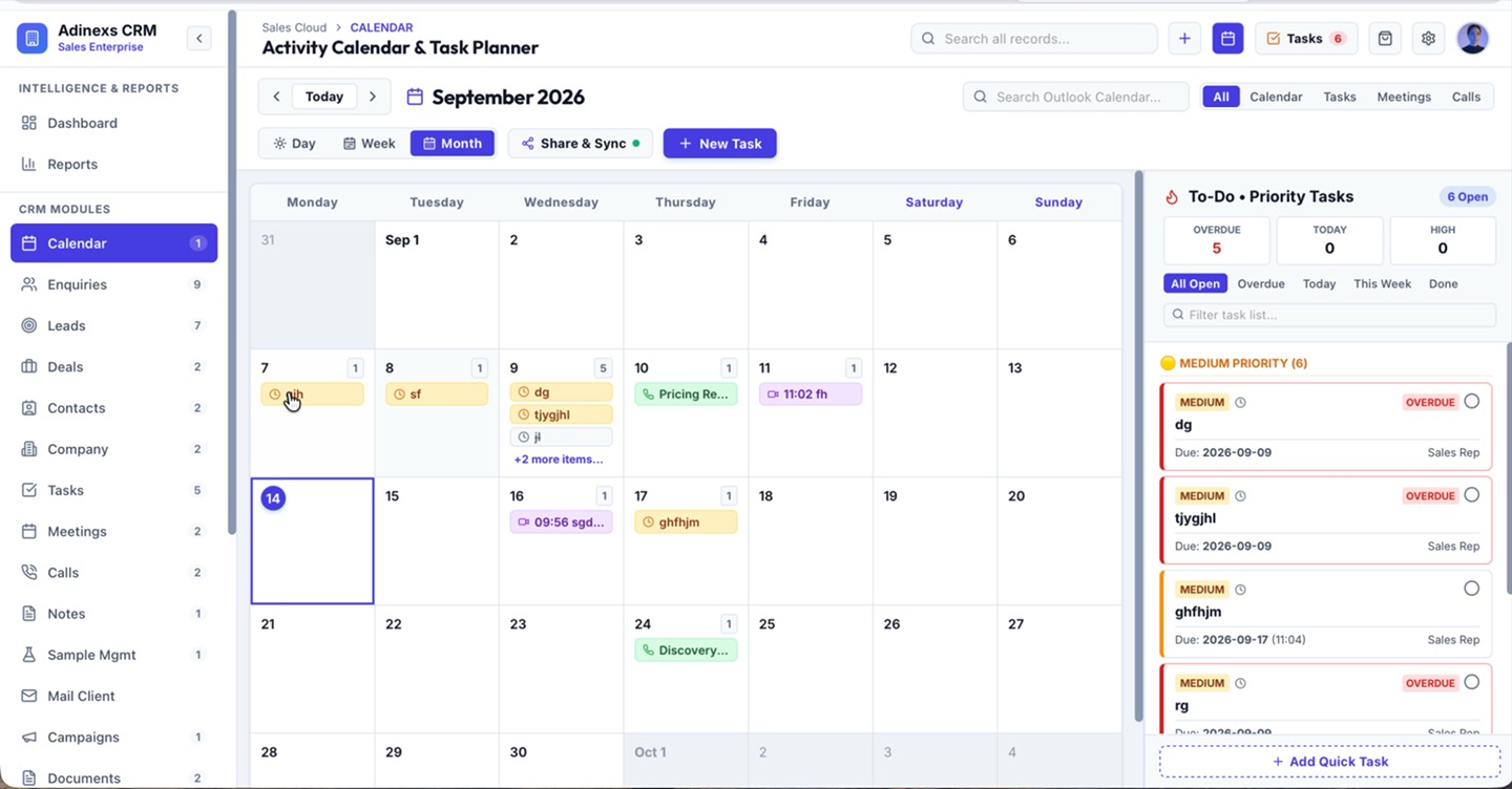 Activity Calendar & Priority Task Planner
