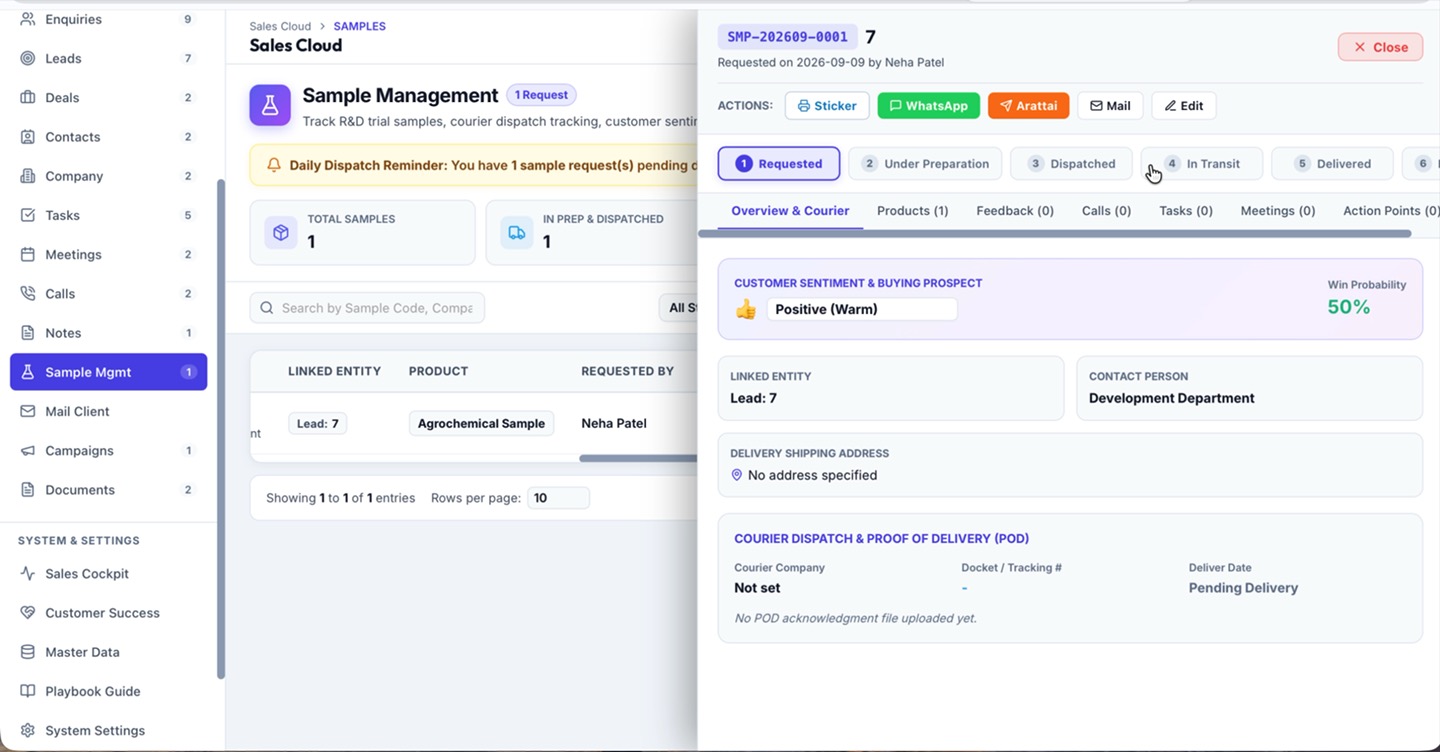 Adinexs CRM Sample Management and Courier Tracking Interface
